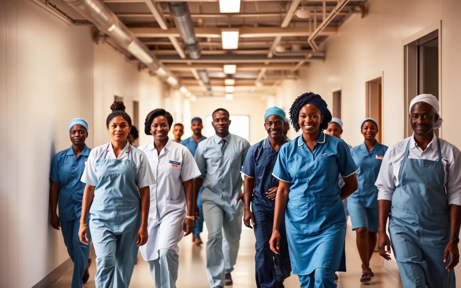 WCSS-Global catering and facilities team walking through a service corridor