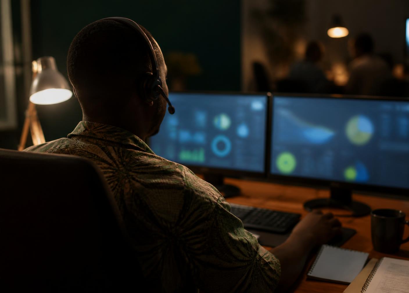 Help desk operator managing overnight work orders