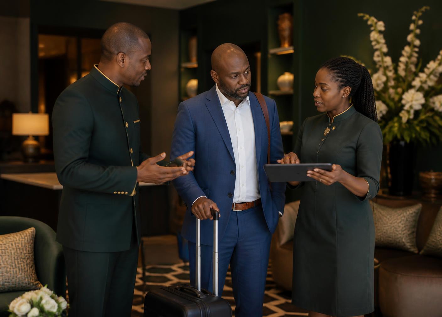 Concierge team assisting an arriving business guest