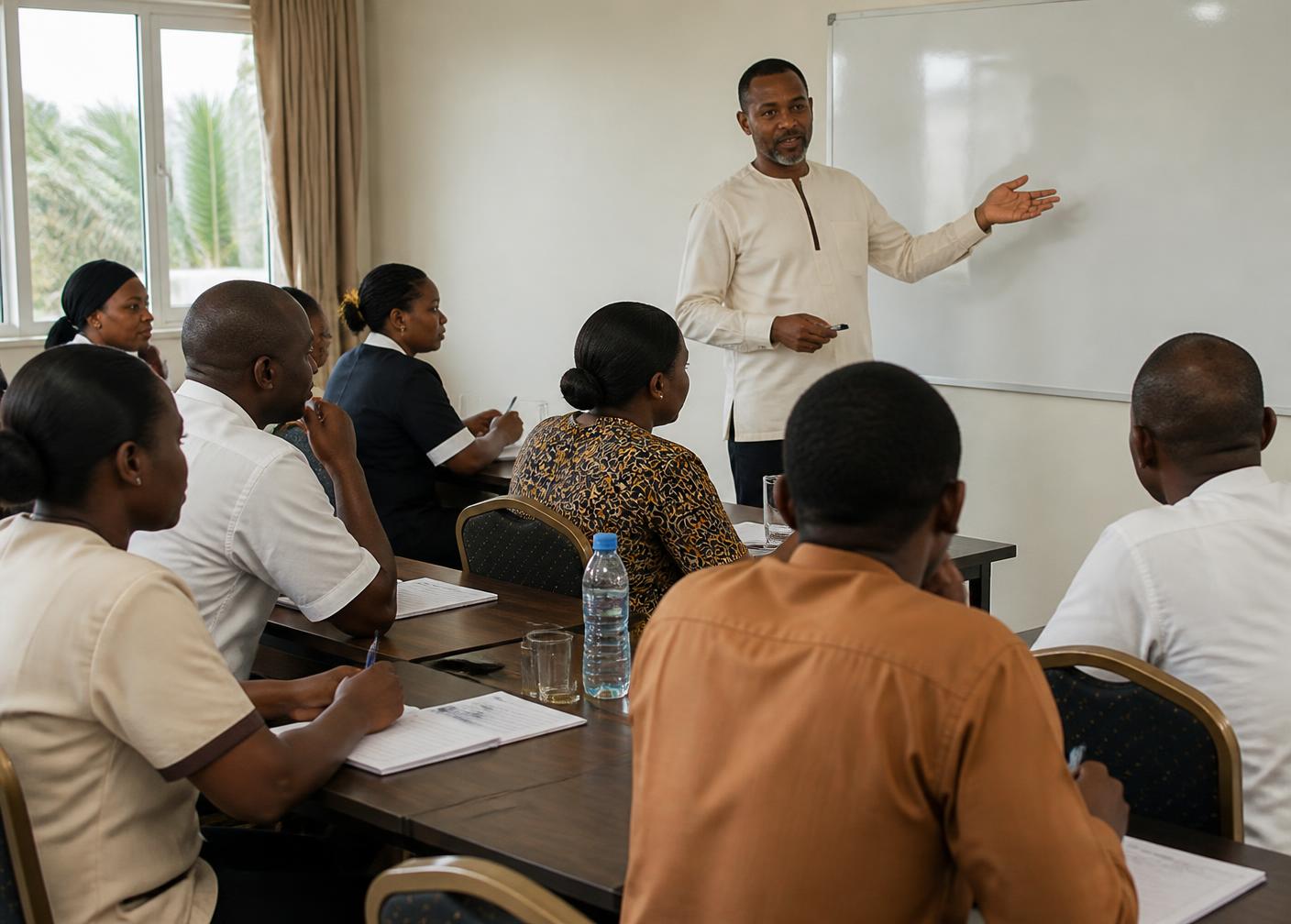 Catering and facility staff in a classroom training session
